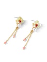 Yellow Red Orange Pansy Flower Pearl Enamel Tassel Earrings