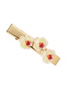 Yellow Red Orange Pansy Flower Pearl Enamel Hair Pin Clip