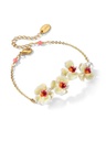 Yellow Red Orange Pansy Flower Pearl Enamel Charm Thin Bracelet