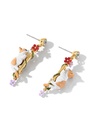 Cat Kitty Kitten Red Purple Flower Zircon Enamel Dangle Earrings