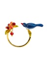 Blue Bird With Berry Enamel Adjustable Ring Jewelry Gift