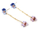 Pansy Blue Pink Purple Flower And Crystal Tassel Enamel Earrings