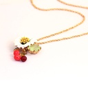 Enamel Glaze Daisy Zircon Cherry Gold Plated Necklace