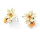 Orange Blossom Flower Kumquat Pearl Enamel Stud Earrings Jewelry Gift