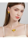 Yellow Sunflower And Bee Pearl Enamel Pendant Necklace Jewelry Gift