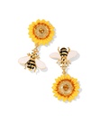 Yellow Sunflower And Bee Crystal Enamel Dangle Earrings