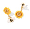 Yellow Sunflower And Bee Crystal Enamel Dangle Earrings