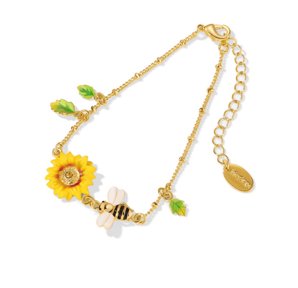 Yellow Sunflower Bee Enamel Thin Bracelet Jewelry Gift