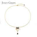 Enamel Glazed Big Eyes Spider Clavicle Chain Necklace 18K Gold Plated