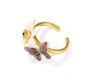 Flower And Butterfly Pearl Enamel Adjustable Ring Jewelry Gift