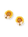 Yellow Sunflower And Bee Enamel Stud Earrings Jewelry Gift