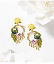 Flower and Peacock Enamel Dangle Earrings Jewelry Gift