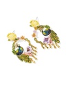 Flower and Peacock Enamel Dangle Earrings Jewelry Gift