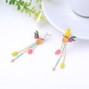 Bird Beads Long Tassel Enamel Earrings Jewelry Stud Clip Earrings