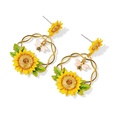 Sunflower Bee And Crystal Enamel Dangle Earrings Jewelry Gift