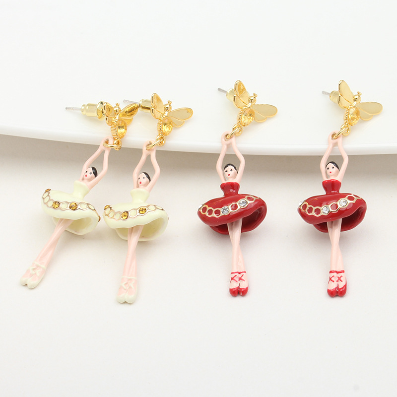 Ballet Girl Beauty Enamel Dangle Earrings