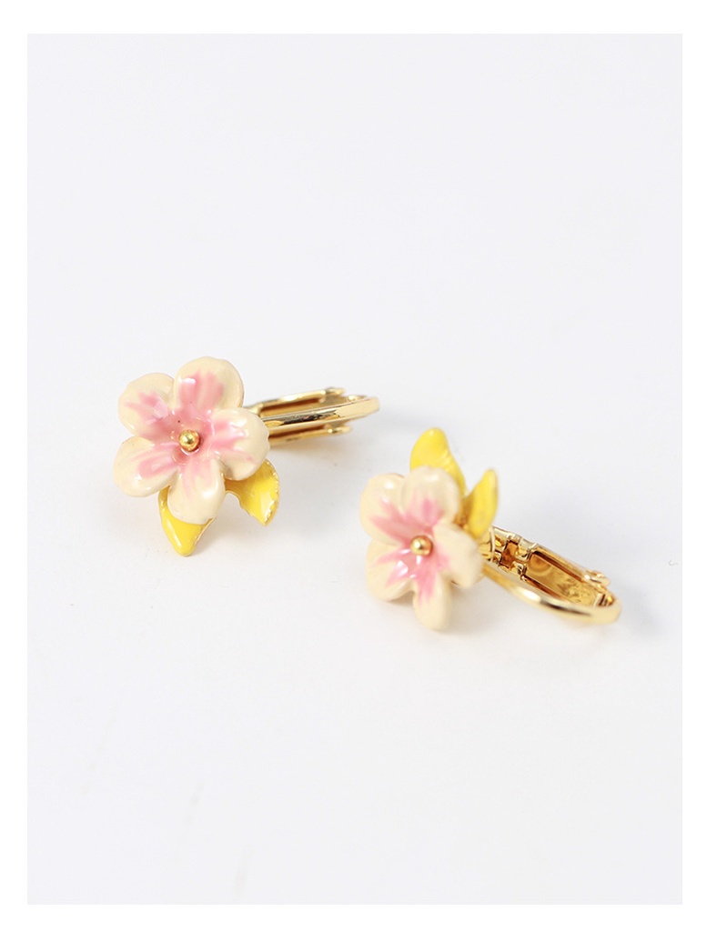 Peach Flower Blossom Branch Enamel Stud Earrings