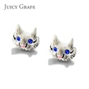 Enamel Glazed Cute Persian Cat Inlaid Zircon Stud Earrings 925 Silver Needle