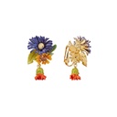 Blue Orange Flower With Crystal Enamel Dangle Earrings