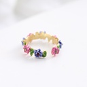 Flower Blossom And Crystal Enamel Adjustable Ring