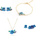 Blue Irises Flower And Crystal Enamel Pendant Necklace