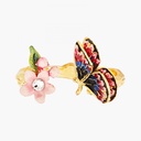 Pink Flower And Butterfly Enamel Adjustable Ring