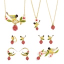 Bird And Fruit Berry Enamel Dangle Earrings