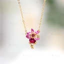 Purple Flower With Crystal Enamel Pendant Necklace