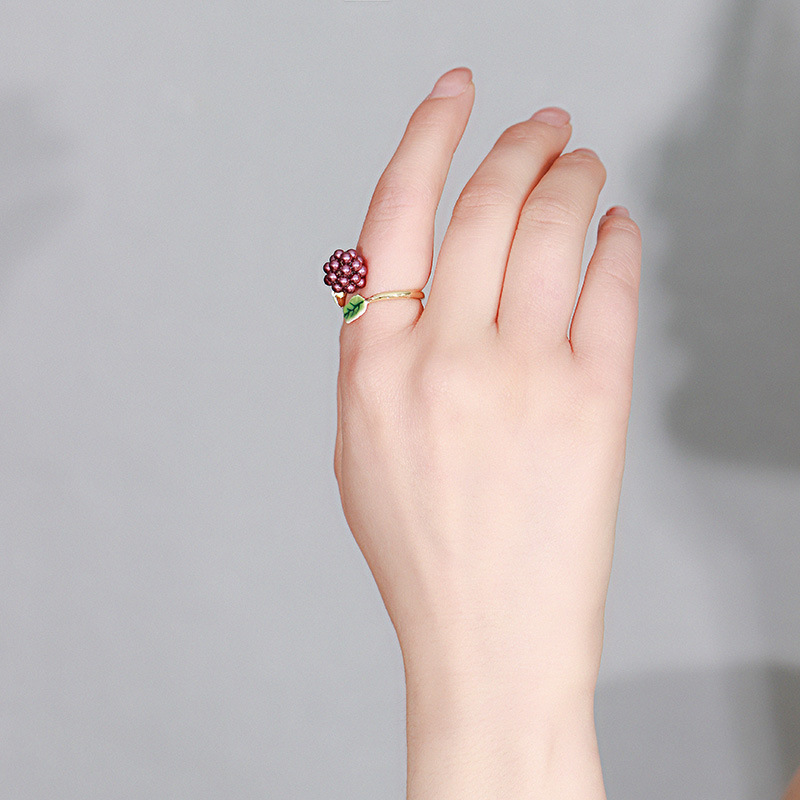 Berry And Leaf Enamel Adjustable Ring