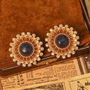 Inlaid Zircon And Stone Stud Earrings