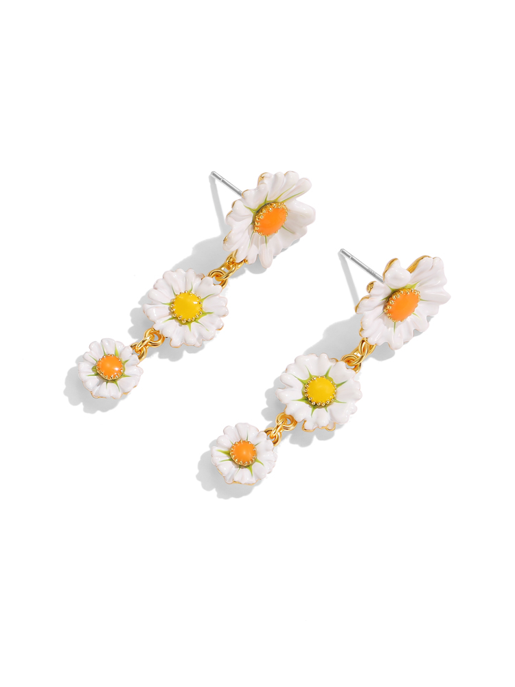 Daisy Flower Enamel Dangle Stud Earrings Handmade Jewelry Gift1