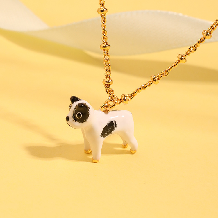 Enamel Glaze Cute Dog Copper Plated Gold Necklace