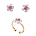 Blue White Flower And Pink Crystal Enamel Stud Earrings