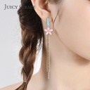 Enamel Glazed Cherry Blossoms Tassel Earrings 925 Silver Needle