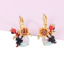 Enamel Glazed Flower Scorpion Gemstone Stud Clip Hook Earrings Gold Plated Copper