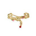 Enamel Glazed Rose Flower Inlaid Gemstone Golden Snake Hollow Zircon Open Bracelet