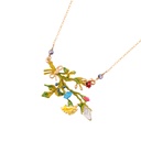 Enamel Glazed Rose Flower Ladybug Crystal Rhinestone Irregular Clavicle Chain Necklace