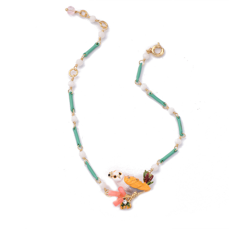 Enamel Glazed Owl Zircon Chain Bracelet 18K Gold Plated