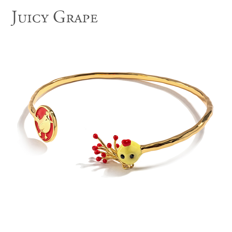 Enamel Glazed Yellow Chick Berry Bracelet 18K Gold Plated