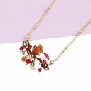 Enamel Squirrel Mushroom Red Fruit Pendant Necklace