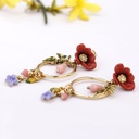 Flower Circle Pendant Beads Enamel Earrings Jewelry Stud Earrings