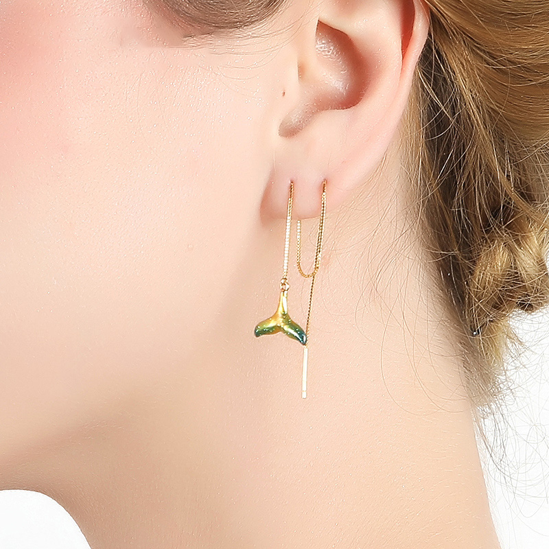 Dolphin Fish Tail Long Tassel Enamel Earrings