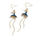 Dolphin Fish Tail Long Tassel  Enamel Hook Earrings