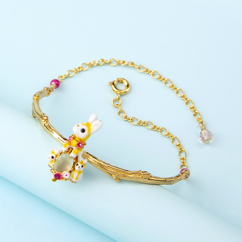 Cute Rabbit Bunny And Stone Enamel Bracelet