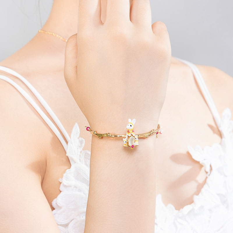 Cute Rabbit Bunny And Stone Enamel Bracelet