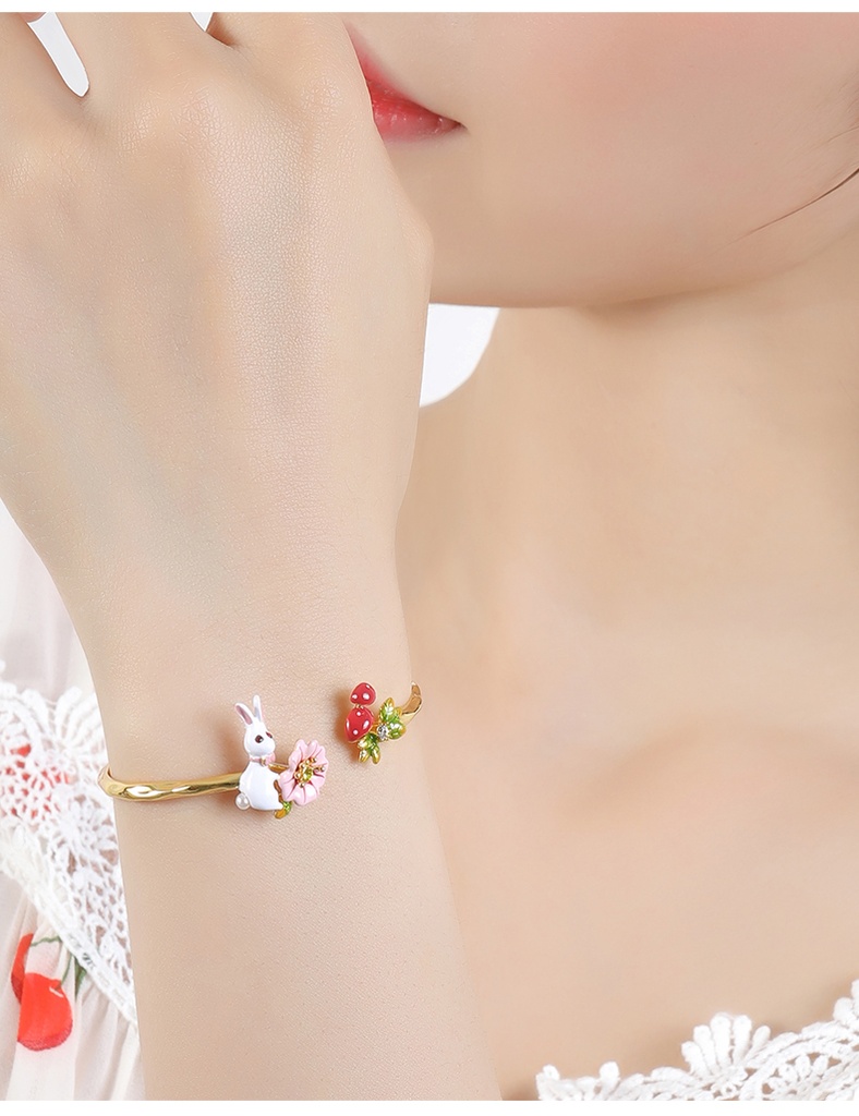 Rabbit Bunny Mushroom Enamel Bracelet