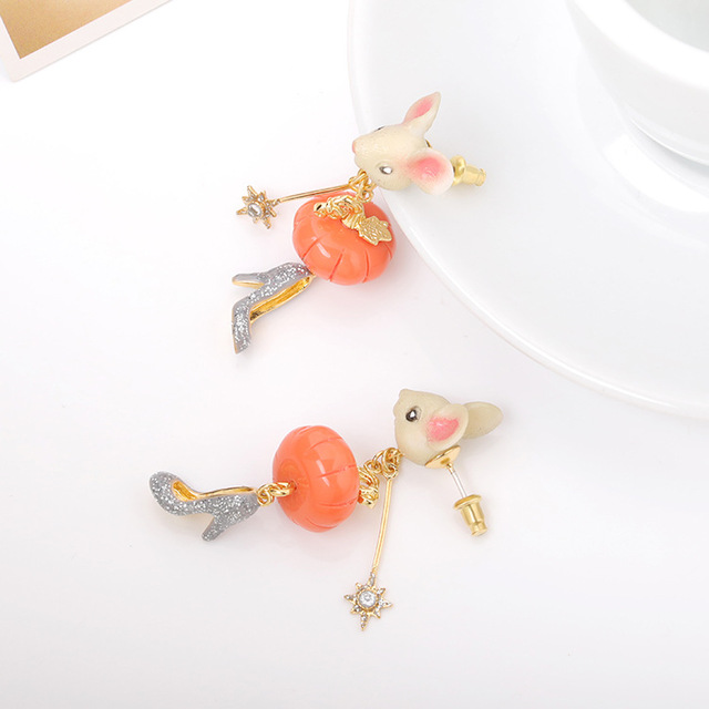 Mouse Pumpkin High-heeled Crystal Shoes Enamel Earring