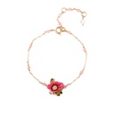 Pink Flower Green Leaf Pendant Gold Plated Jewelry Enamel Bracelet