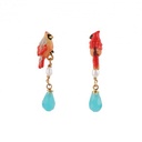 Red Parrot Pearl Water-drop Enamel Earrings Jewelry Stud Earrings