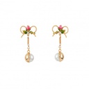 Rose Bow Pearl Enamel Stud Earrings